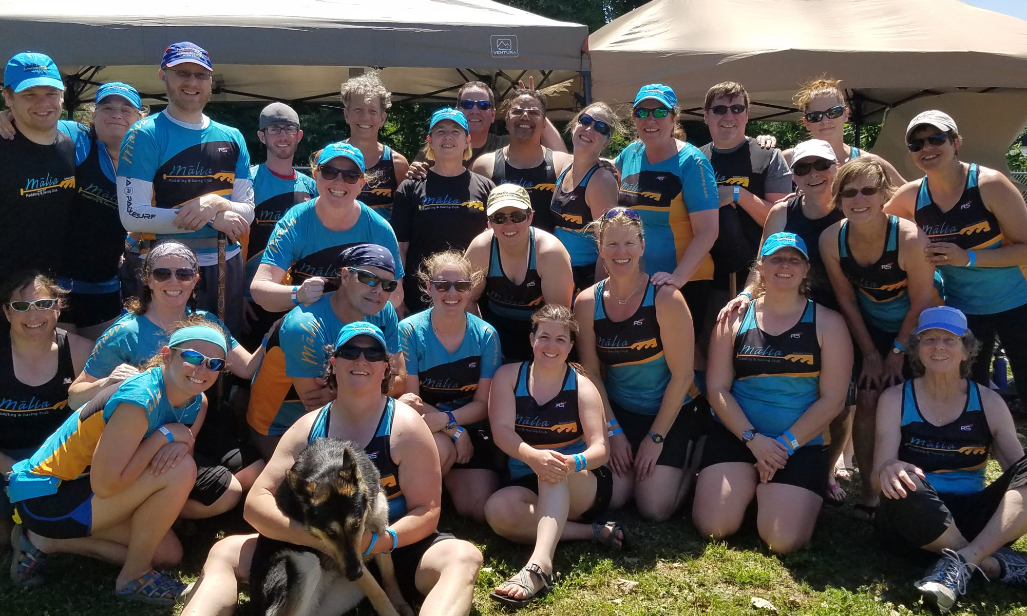 Dragon boat racing crew at competition